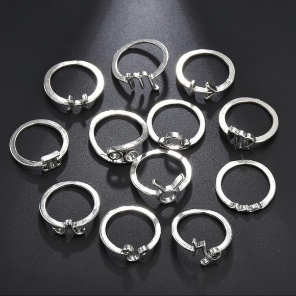 Any 2/$20! Set of 12 Silver Zodiac Boho Midi Rings - Picture 5 of 8